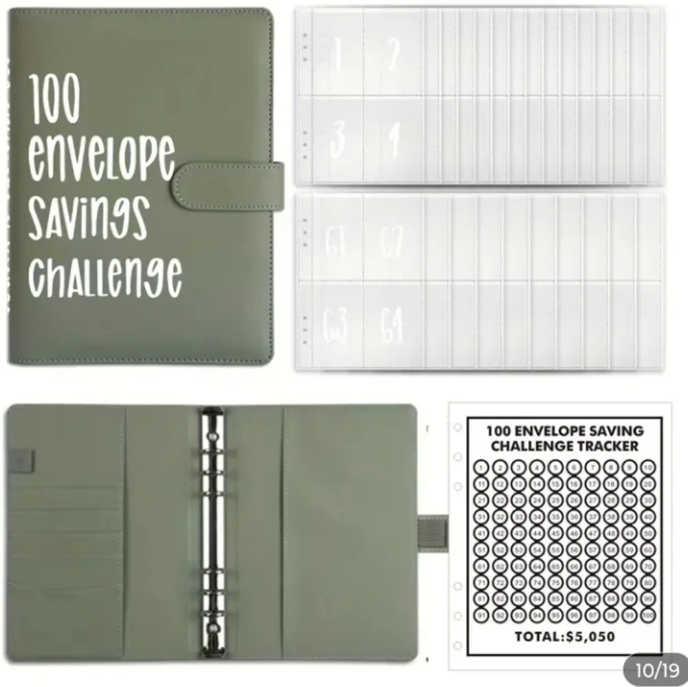 Budget Planner 100 Envelope Savings Challenge Binder - Dark Green